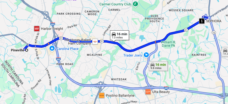 Directions to Pineville, NC